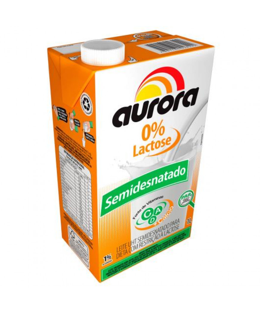 LEITE AURORA SEMI-DESNATADO MODERADO 0% LACTOSE 1L 