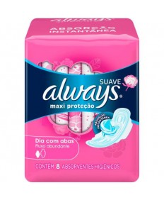 ABSORVENTE ALWAYS MAXI PROTEÇÃO SUAVE COM ABAS 8 UNIDADES